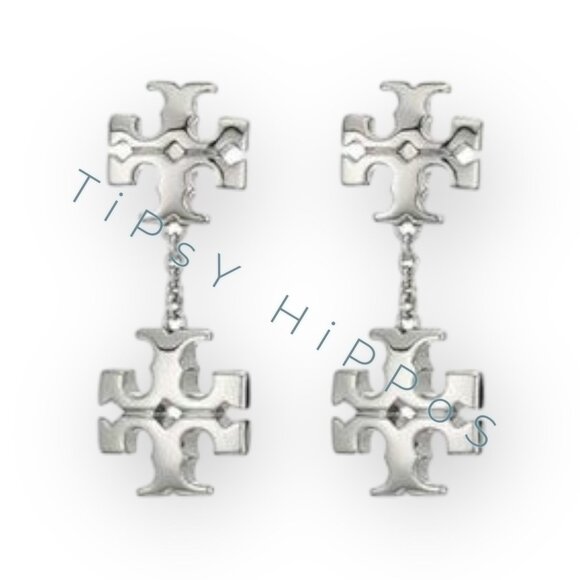 NEW!!! Tory Burch Silver Kira Logo Dangle Earrings - Picture 1 of 5